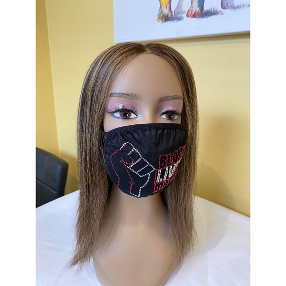 Black Lives Matter Red Rhinestone Bling Face Mask - Picture 4 of 10